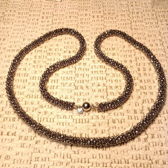 Talbots faceted AB coated gray beads long rope necklace - Picture 1 of 8